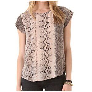 Joie Brown Silk Snakeskin Print Short Sleeve Top Size Medium